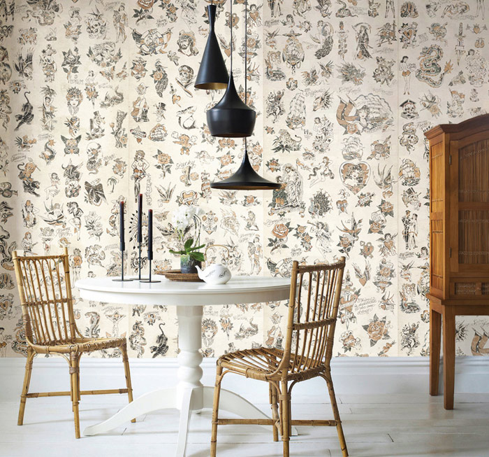 Wallpaper “Parlour Paper” paying homage to tattoo flash – Harsh Forms